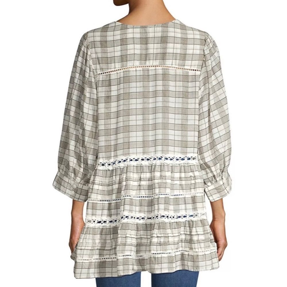 Free People Time Out Oversized Plaid Lace Tunic - Picture 3 of 11